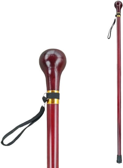 Houten wandelstok - Steunstok - Veilig Wandelen - Ergonomische grip - 77-93 cm - Rood