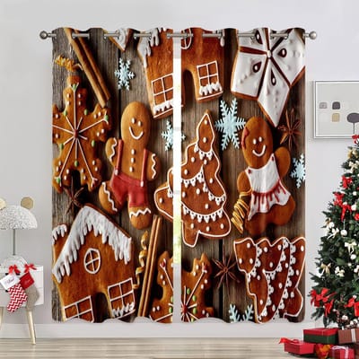 Kerstdecoratie Gordijnen Sneeuwvlokken Kerstboomdecoratie Gordijnen Woonkamer Slaapkamer Open Haard Nieuwjaarsgordijnen 100W130H(CM)40x51in&Grommet Top brown
