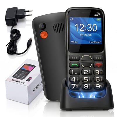 Qomfort Senioren Telefoon - Mobiele GSM Voor Ouderen - Grote Toetsen - SOS-Knop - 4G - Simlockvrij
