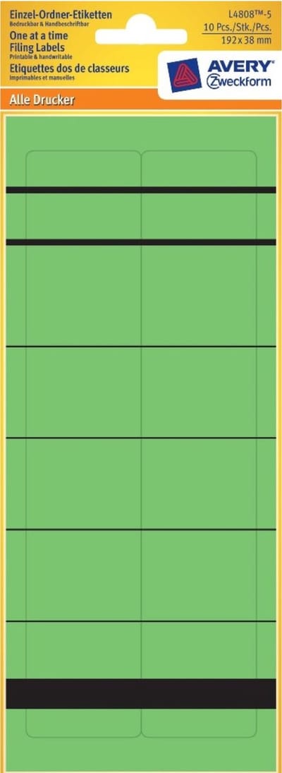 10x Enkele maplabels Smal Kort 192x38mm Groen