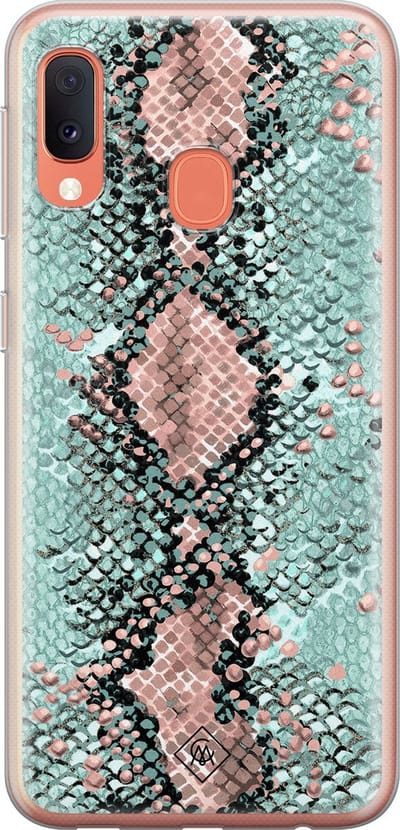 Casimoda® hoesje - Geschikt voor Samsung A20e - Slangenprint pastel mint - Backcover - Siliconen/TPU - Zwart