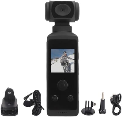 4K HD Pocket Camcorder - Handheld Actiecamera met Wifi - Mini-sportcamera voor Reizen en Duiken - 270 ° Rotatie - 16 MP Foto Stabilisatie - 30 M Waterdichte Behuizing - Microfoonclip - Video Vlog