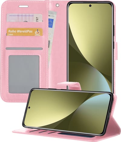 Hoesje - Met Pasjeshouder - Geschikt voor Xiaomi 12 - Luxe Bookcase Portemonee - Flip Case - Kunstleer Book Case - Flipcase - Book Cover - Walletcase - Portemonneehoes - Telefoonhoesjes - Lichtroze