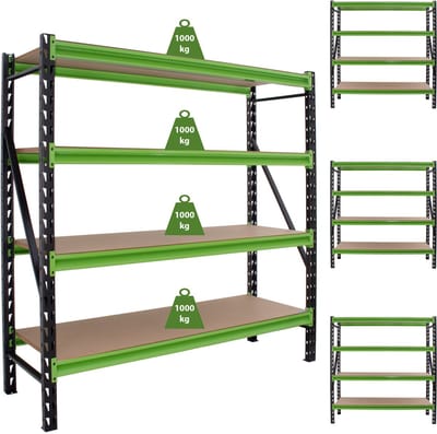 TRUTZHOLM - Milo Industrieel Rek 200x190x60 cm - Set van 4 - 4 Niveaus - 4000 kg - Insteekbaar - Zwaar Lastrek - Werkplaats