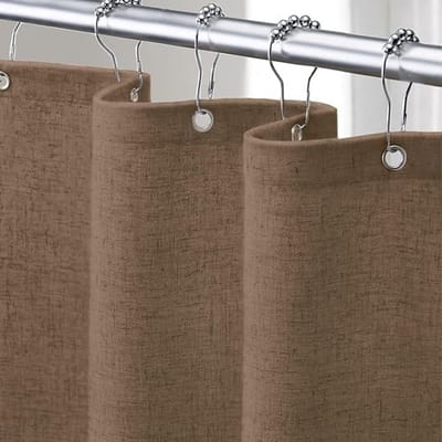 Douchegordijn Linnen- Luxe Badkamer Gordijn in Scandinavische Stijl - Waterafstotend Douchegordijn 183x198 cm - Dikke Kwaliteit voor Badkamer en Douche-Bruin