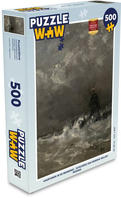 Puzzel Vuurtoren in de branding - Schilderij van Hendrik Willem Mesdag - Legpuzzel - Puzzel 500 stukjes
