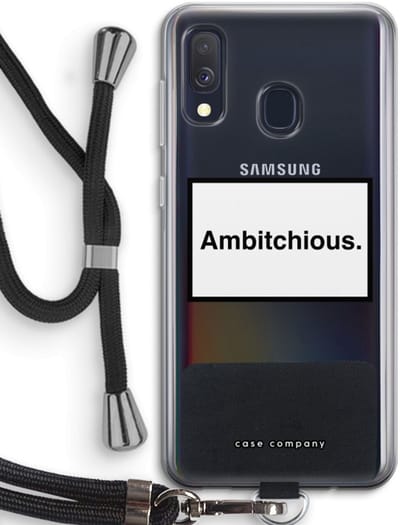 Case Company® - Hoesje met koord geschikt voor Samsung Galaxy A40 hoesje met Koord - Ambitchious - Telefoonhoesje met Zwart Koord - Bescherming aan alle Kanten en Over de Schermrand