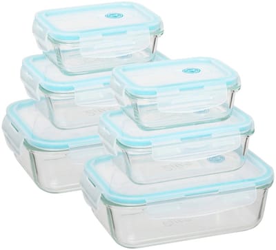 5Five Vershoudbakjes met deksel - glas - set 6x stuks - 1180/540/330 ml - luchtdicht - met clips