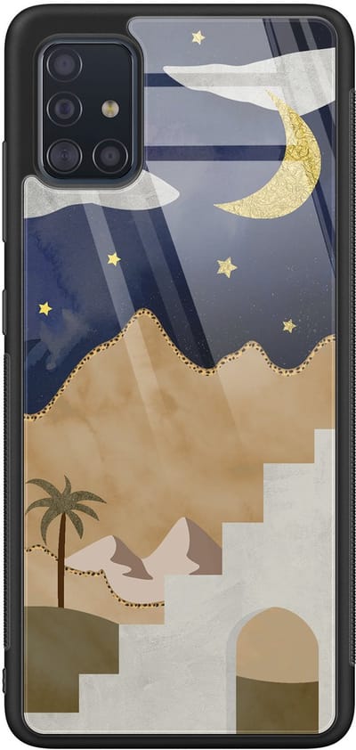 Hoesje geschikt voor Samsung Galaxy A51 - Woestijn - Luxe Glazen Hardcase - Natuur - Bruin