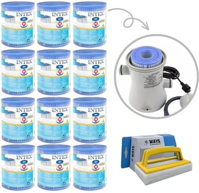 Voordeelverpakking - H filters geschikt voor filterpomp 28602GS - 12 stuks & WAYS scrubborstel