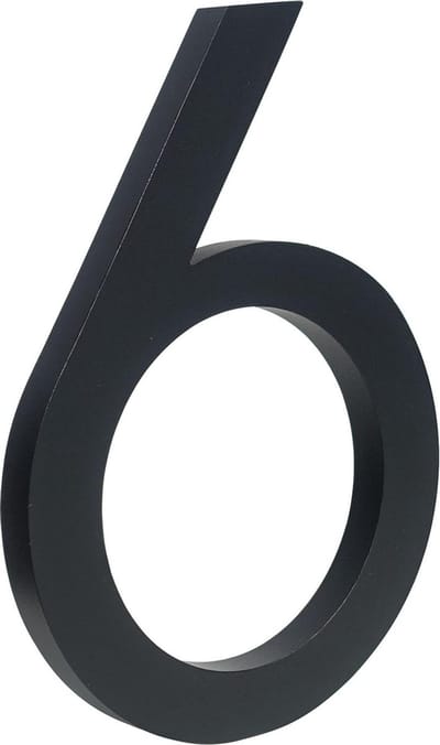 Milano Black Huisnummer 6 - 10 cm hoog - Aluminium - Zwart Modern Huisnummer - Zwart Huisnummer - Huisnummer Zwart - Gratis verzending - 100mm hoog