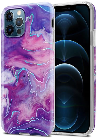 Cadorabo Hoesje geschikt voor Apple iPhone 12 PRO MAX in Paars Roze Marmer No. 19 - Beschermhoes gemaakt van TPU siliconen Case Cover met mozaïek motief
