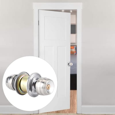 Serrure de porte domestique en acier inoxydable à pêne court, serrure de porte sphérique pour chambre à coucher, salle de bain white