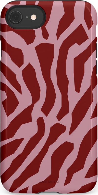 Casetastic Hoesje Geschikt voor Apple iPhone 7/8/SE - Stijlvolle Beschermende Duo-layer Case - Rode Roze Framboos Zebra Strepen
