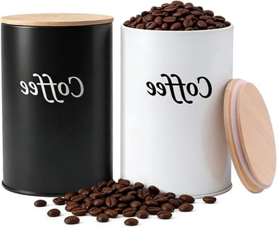 Set van 2 luchtdichte koffieblikken, 500ml, met houten deksel voor koffiebonen, gemalen koffie en thee opslag