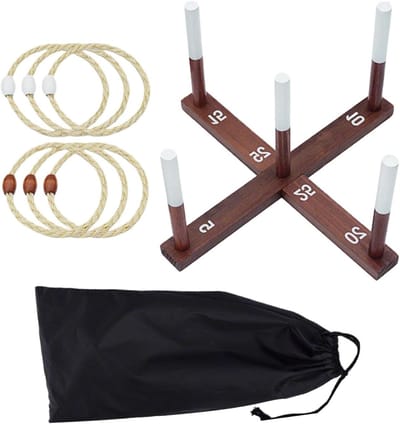 Ringwerpspel - Werpspel Gazon - Buiten Spelen - Inclusief Draagtas - Ca. 41 cm - Houtkleur