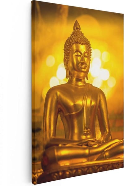 Artaza Canvas Schilderij Gouden Boeddhabeeld - 20x30 cm - Klein - Wanddecoratie Thailand - Muurdecoratie Spiritueel - Kamer Accessoires Woonkamer