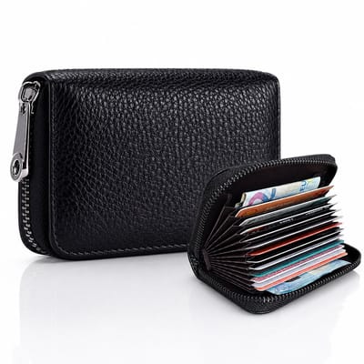 Luxamore® Pasjeshouder – Leer – RFID Anti-Skim Bescherming – Creditcardhouder met Rits – 14 Pasjes – Compacte Portemonnee en Kaarthouder – Dames en Heren – Zwart