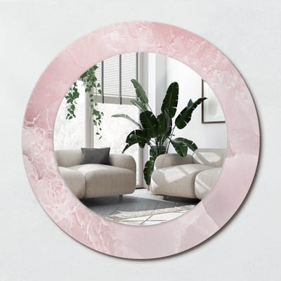 Wallfluent Bedrukte Ronde Spiegel - Ronde Wandspiegel Met Print Roze Steen - 50 cm / 36 cm - Roze - Roze Ronde Wandspiegel Decoratieve Print - Badkamerspiegel - Gangspiegel - Eetkamer - Ophangsysteem