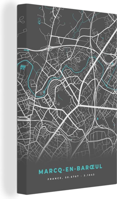 Canvas Schilderij Marcq-en-Barœul - Stadskaart - Kaart - Plattegrond - Frankrijk - 20x30 cm - Wanddecoratie