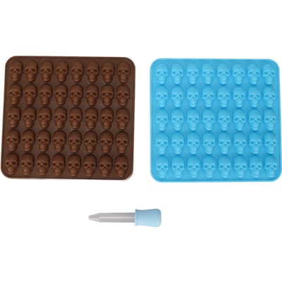 Moule en Silicone Crâne Moule Plateau à Glaçons pour Décoration d'Halloween Dessert Chocolat 2 Pièces Marron Bleu