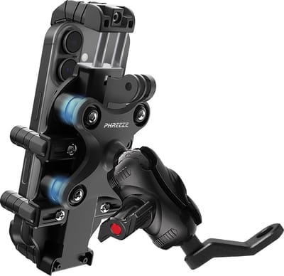 Phreeze PMH04 - Telefoonhouder Motor - Spiegelmontage - Telefoonhouder voor Scooter & Motor Spiegel - 100% Trillingsvrij - Sterk Mechanisch Klem - Geschikt Voor Honda, Yamaha, Vespa, Piaggio, Kymco