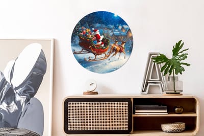 WallCircle - Wandcirkel - Muurcirkel - Kerstman - Rendier - Kerst - Sneeuw - Aluminium - Dibond - 60x60 cm - Binnen en Buiten
