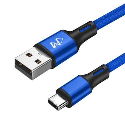 USB-C Data- en Laadkabel - 2.4A Snellader Kabel - Fast en Quick Charge Oplaadkabel - Type C Naar USB-A - Oplaadsnoer Telefoon - Laptop - Gevlochten Nylon – Blauw – 3 Meter - Wilsem ®