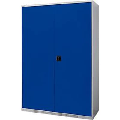 Schäfer Shop Genius FS vleugeldeurkast, staal, met ventilatiegaten, B 1343 x D 520 x H 1950 mm, 5 OH, witaluminium/ gentiaanblauw, tot 750 kg