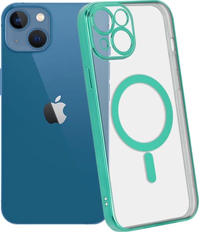 ShieldCase telefoonhoesje geschikt voor Apple iPhone 13 hoesje transparant Magneet metal coating - groen - Shockproof hoesje - Extra robuuste rand - Beschermhoesje - Shockproof Hardcase - Transparant doorzichtig hoesje