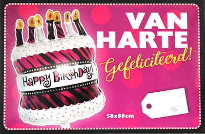 Folieballon Van Harte Gefeliciteerd - Folie Ballon - Happy Birthday - Taart - Kaarsjes - 58X88cm - Met Kadolabel - 1 Stuks