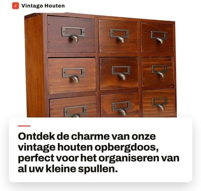 Dailygoods- Opbergdoos Vintage - Houten Opbergdoos met 9 Compartimenten - Organizer voor Sieraden/Kosmetica - Decoratie voor Woonkamer/Kantoor - Afmetingen 37,5 x 25,5 x 10 cm - Opbergkast