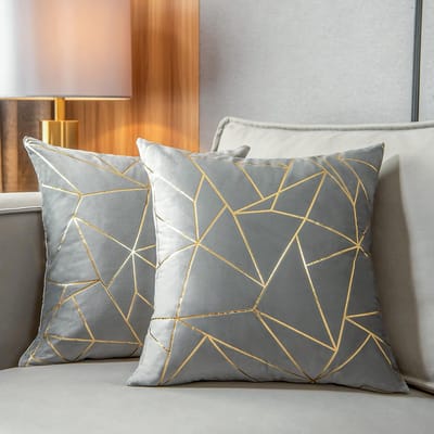Set van 2 Fluweel Kussenslopen met Goudfolie Geometrisch Patroon - Zachte Sierkussens Woonkamer en Slaapkamer