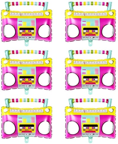 Dailygoods- Boombox 62 cm - Opblaasbare Feestdecoratie - Jaren 80/90 Thema - Kettingschakelballonnen - Aluminiumfolie - 6 Stuks - Feestballonnen