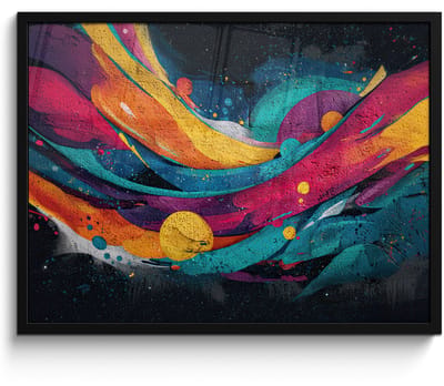 Poster in lijst - Fotolijst 80x60 cm - Posters - Banen - Golven - Kleurrijk - Abstract - Posterlijst zwart - Decoratie - Wanddecoratie woonkamer - Muurdecoratie slaapkamer