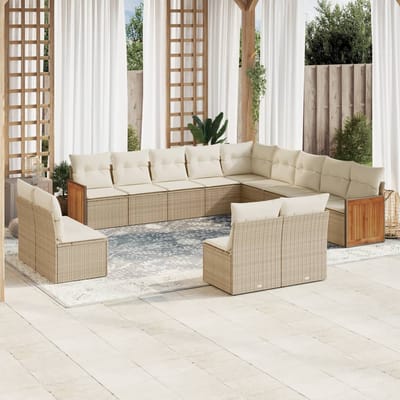 vidaXL - 13-delige - Loungeset - met - kussens - poly - rattan - beige
