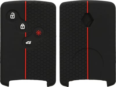 kwmobile autosleutel hoesje geschikt voor Renault 4-knops autosleutelkaart (alleen Keyless Go) hoes - Siliconen autosleutel behuizing - Auto sleutel case met honingraat - Sleuteletui in zwart / rood
