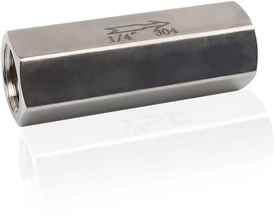Jhubersproducts - Pneumatische Terugslagklep - Eenrichtingsventiel - Roestvrij staal 304 - 1/4 inch - Duurzaam en betrouwbaar - Geschikt voor diverse