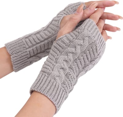 Vingerloze Handschoenen voor dames - Grijs - Polswarmers voor warme handen - Kort model - Acryl