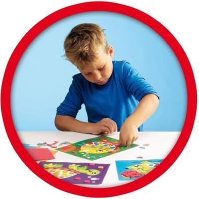 SES Creative – Ik Leer Mozaïeken – 4 Voorbedrukte Kaarten – Mozaïekstickers – Montessori Knutselset – Vanaf 3 jaar