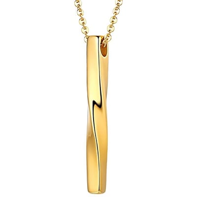 Twisted Long Bar Heren Ketting met Hanger - Minimalist - Goud kleurig - Kettingen Mannen Dames - Papa Cadeau Voor Mannen - Vaderdag