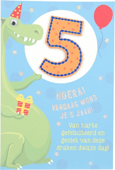 Cijferkaarten - De mooiste Leetijd - Verjaardagskaart Hoera! Vandaag word je 5 jaar! Van?
