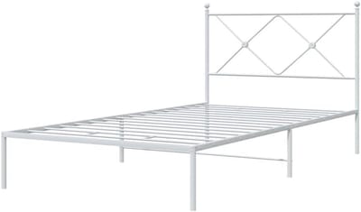 Bedframe met hoofdbord - Metalen bedframe Eenpersoonsbed - Slaapkamer inrichten - Robuuste metalen constructie - 107 x 203 cm - Wit