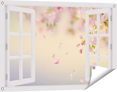Gards Tuinposter Doorkijk Appelbloesem - Bloemen - 90x60 cm - Tuindoek - Tuindecoratie - Wanddecoratie buiten - Tuinschilderij