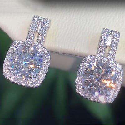 POMOiii Mode Zilveren Kleur CZ Stud Oorbellen Voor Vrouwen Bling Witte Zirkoon Verklaring Oorbellen Sieraden