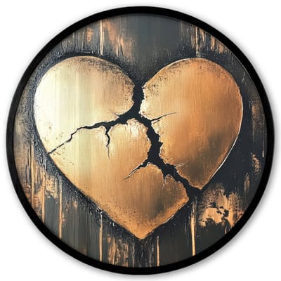Poster in lijst Rond - Fotolijst 40x40 cm - Posters - Gebroken hart - Goud - Houtlook - Liefde - Ronde posterlijst zwart - Decoratie - Wanddecoratie woonkamer - Muurdecoratie slaapkamer