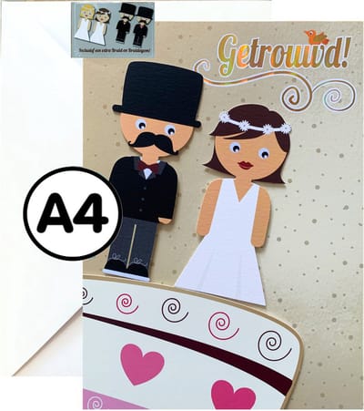 Grote Trouwkaart Felicitatie - A4 Wenskaart - XXL Pop-up - Met Envelop