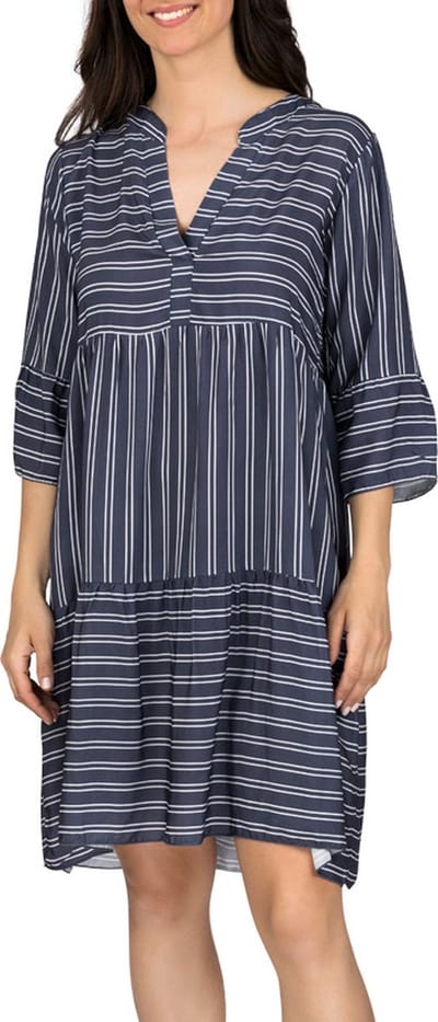 DENIMFY Dames Jurk DFFrida regular fit Blauw S/M V Hals Volwassenen Zomerjurk