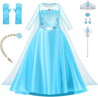 Sprookjesachtige Prinsessenjurk met Kroon en Toverstaf, Perfect voor Verjaardagsfeest en Halloween Cosplay voor Meisjes