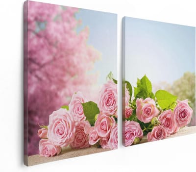 Artaza Canvas Schilderij Tweeluik Boeket Roze Rozen Bloemen - 120x80 - Foto Op Canvas - Canvas Print